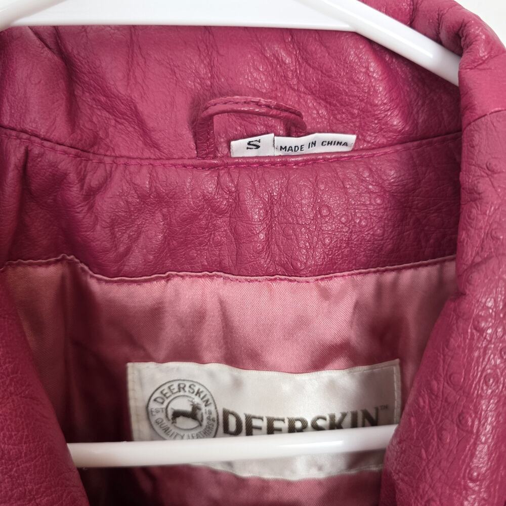 Deerskin Pink Genuine Leather Vintage Snap Closure Cool Retro Bomber Jacket Sz S - Picture 4 of 8